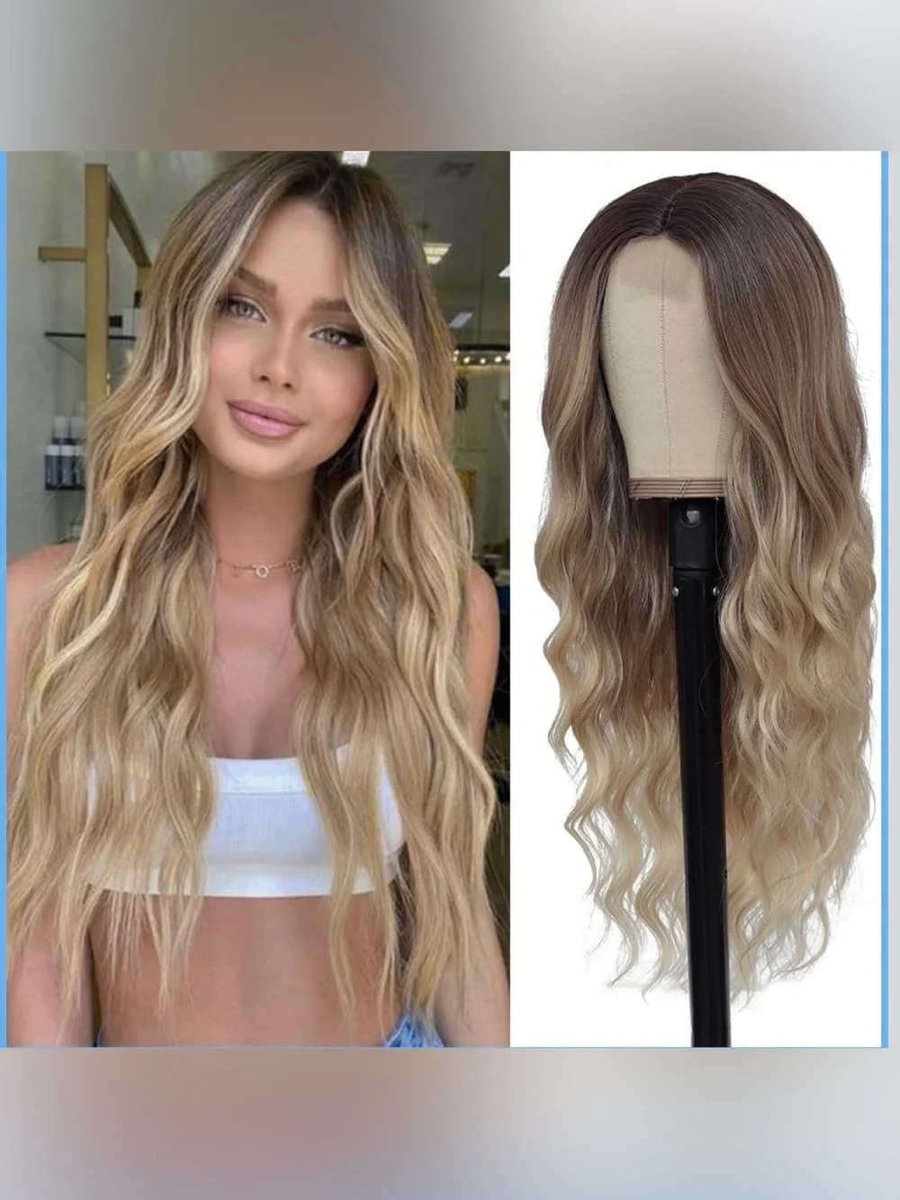 Blonde Wig for Women,26 Inch Long Wavy Curly Middle Part Hair